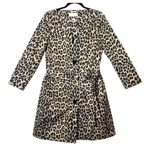KATE SPADE TRENCH COAT JACKET CHEETAH ANIMAL PRINT LONGLINE BELTED OLD MONEY